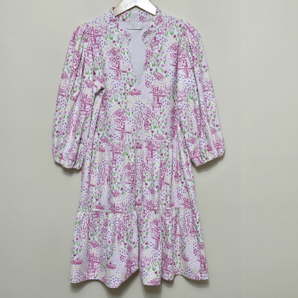 Smith & Quinn Tory Dress In Holland Tulip Sz M Pink Tiered Vacation Cottagecore - Picture 2 of 12
